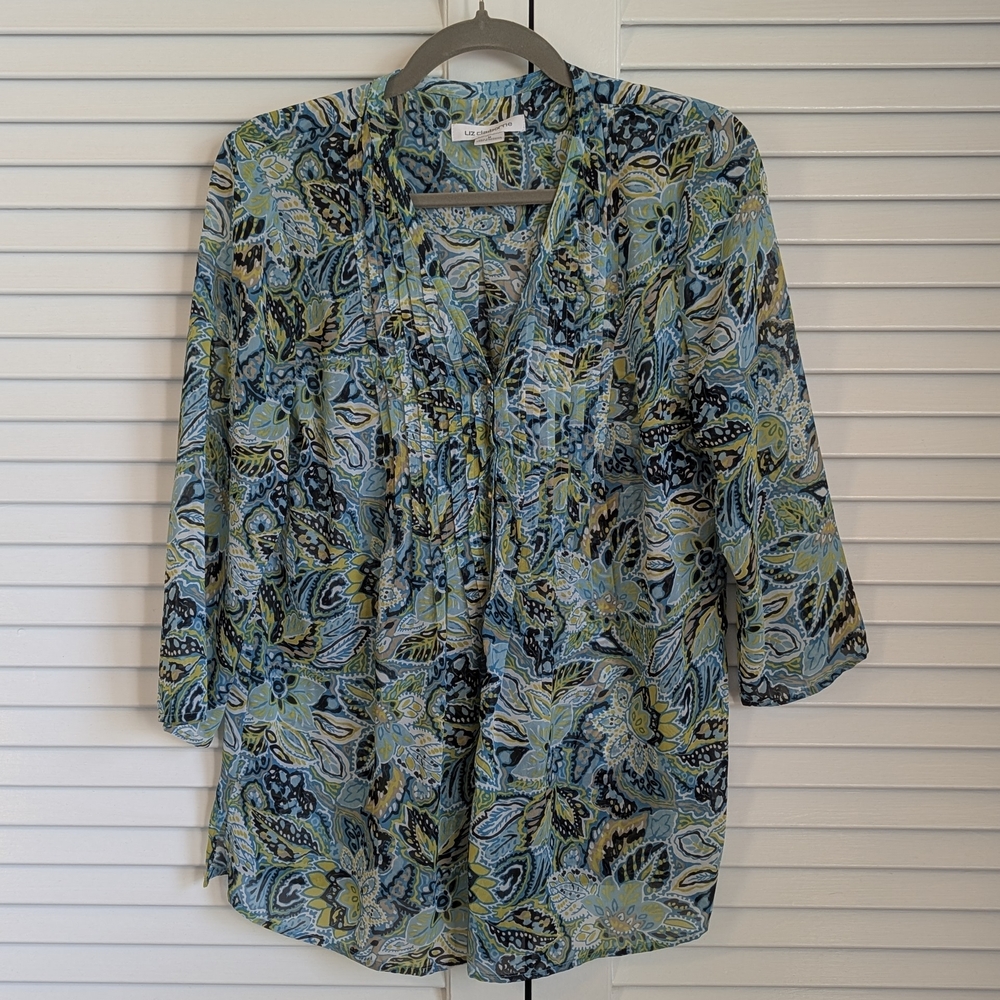 Liz Claiborne Blue Relaxed Buttoned Blouse